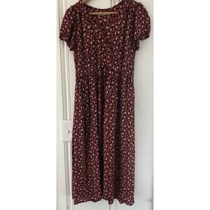Christy Dawn Red Floral‎ Midi Dress S USA Made Deadstock Cottagecore Prairie